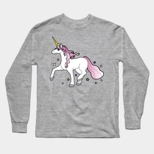 Cartoon Unicorn Trotting through the Stars Long Sleeve T-Shirt